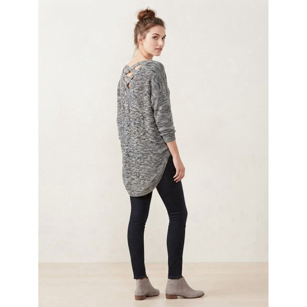 Express Women's Gray Black Marled Knit Sweater Sz XS / TP Criss-Cross Back Scoop